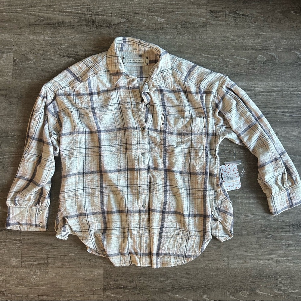 Free People Plaid Button-Down Shirt Flowy Boho Shirt NWT